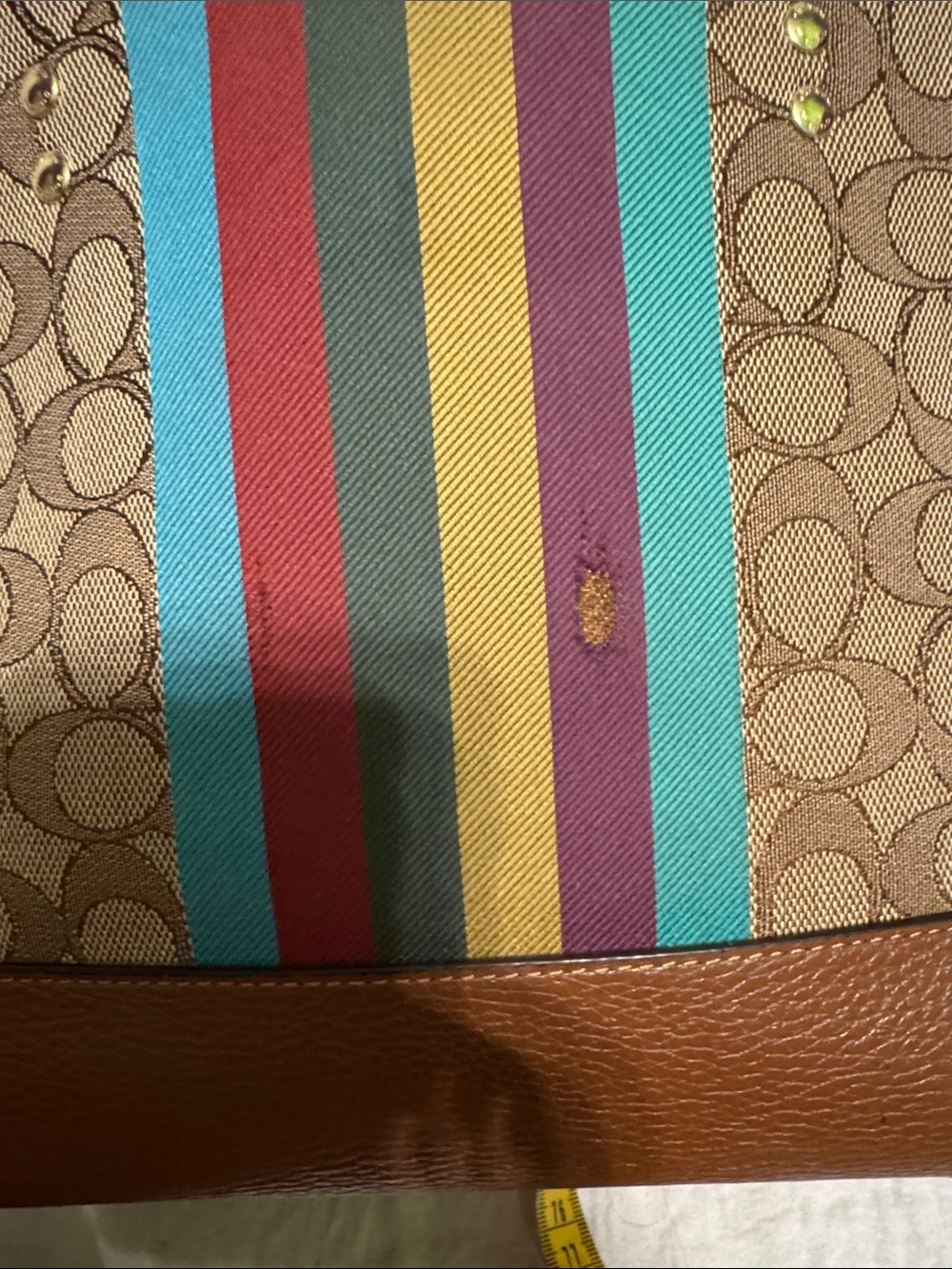 Coach Brown Signature Tote with Multicolor Center Stripe - Picture 8 of 9